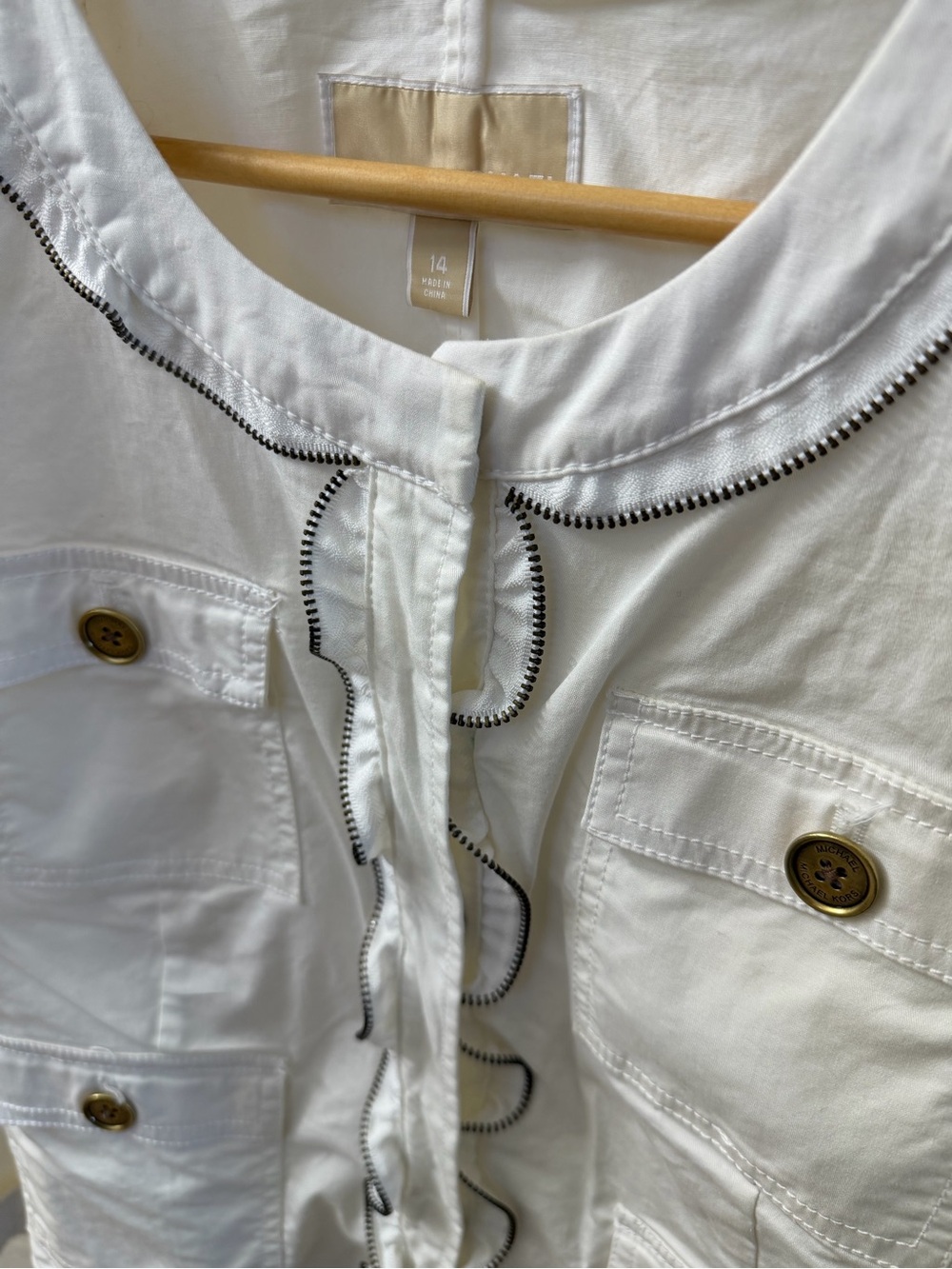 Michael Kors Cream Ruffle-Trim Utility Jacket Vintage - Picture 3 of 4